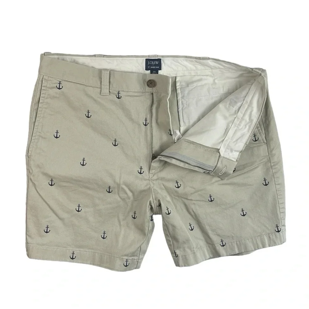 SH747 Men’s J. Crew Preppy 7” Inseam Anchor Flat Front Chino Shorts 35